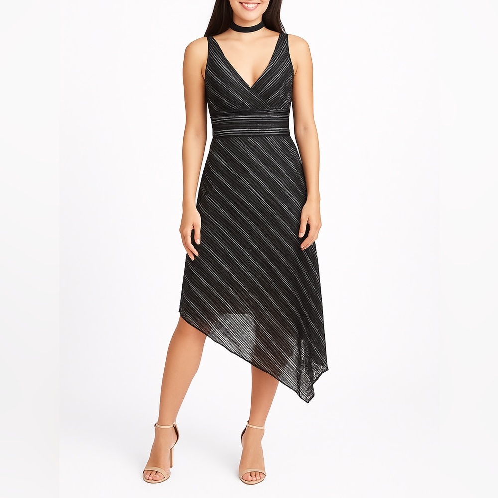Y2K striped Asymmetrical v-neck cocktail dress